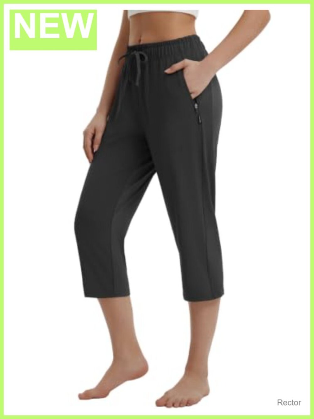Stretchy Yoga Capri Pants with Zipper Pockets Drawstring Joggers Cropped